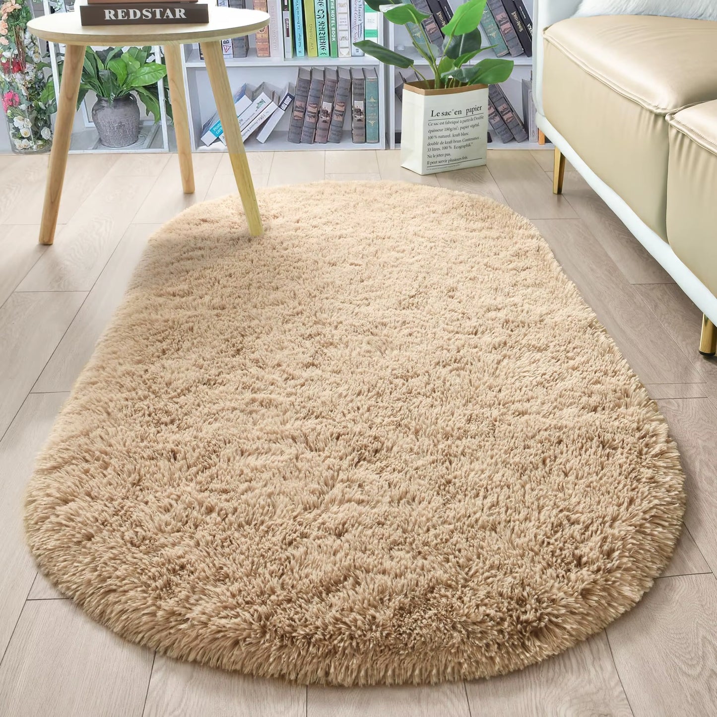 Ellipse Fluffy Plush Carpet – Soft Silky Area Rug for Bedroom, Balcony, Living Room & Playroom Decor