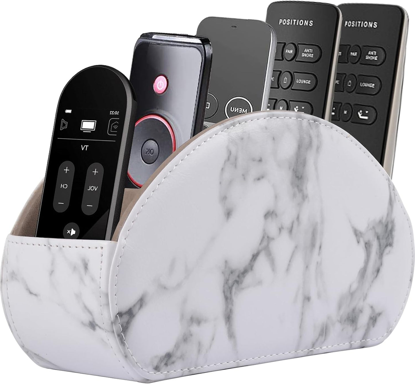 Leather Remote Control Holder – 5 Compartment TV Remote Caddy and Desktop Organizer for Bedside Table or Office Desk