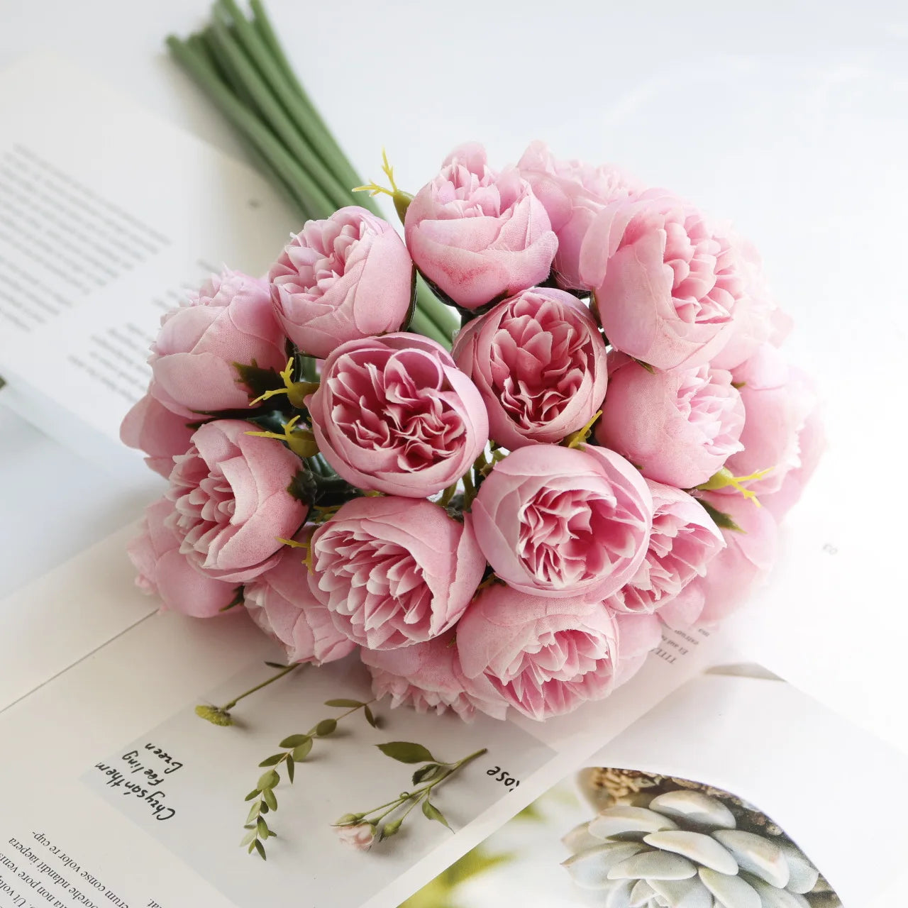 27-Head Artificial Tea Rose Bouquet – Silk Wedding & Home Decor Flowers