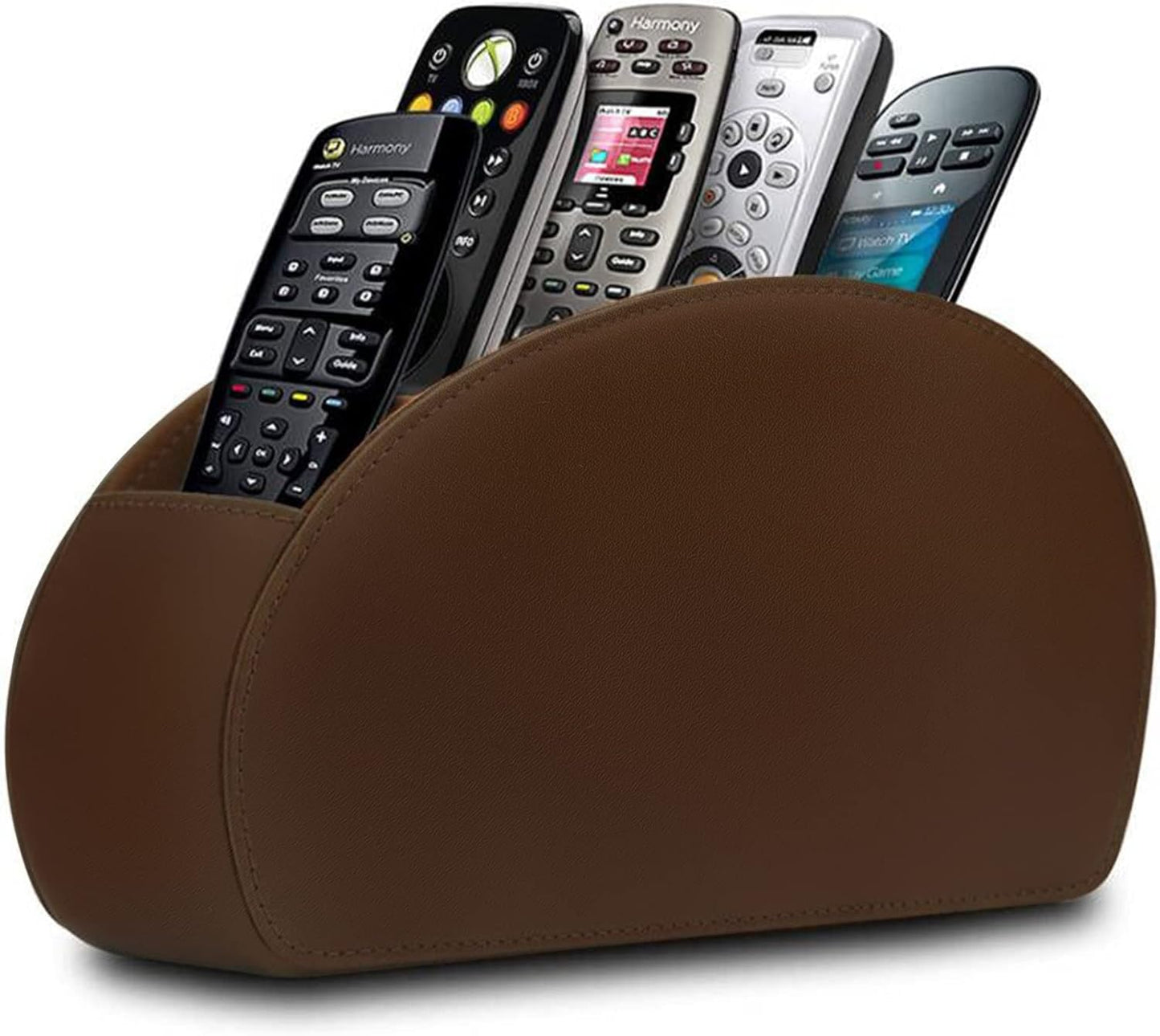 Leather Remote Control Holder – 5 Compartment TV Remote Caddy and Desktop Organizer for Bedside Table or Office Desk