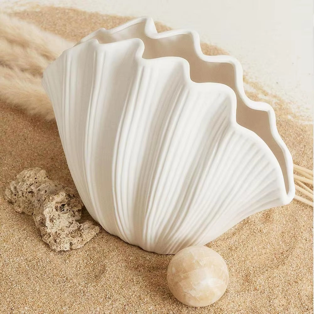 Shell Curve Organic Resin Vase – Modern Decorative Flower Pot for Home Decor