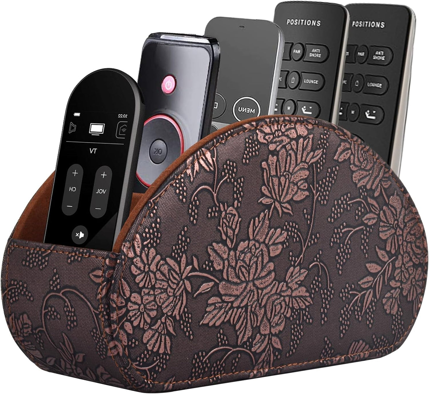 Leather Remote Control Holder – 5 Compartment TV Remote Caddy and Desktop Organizer for Bedside Table or Office Desk