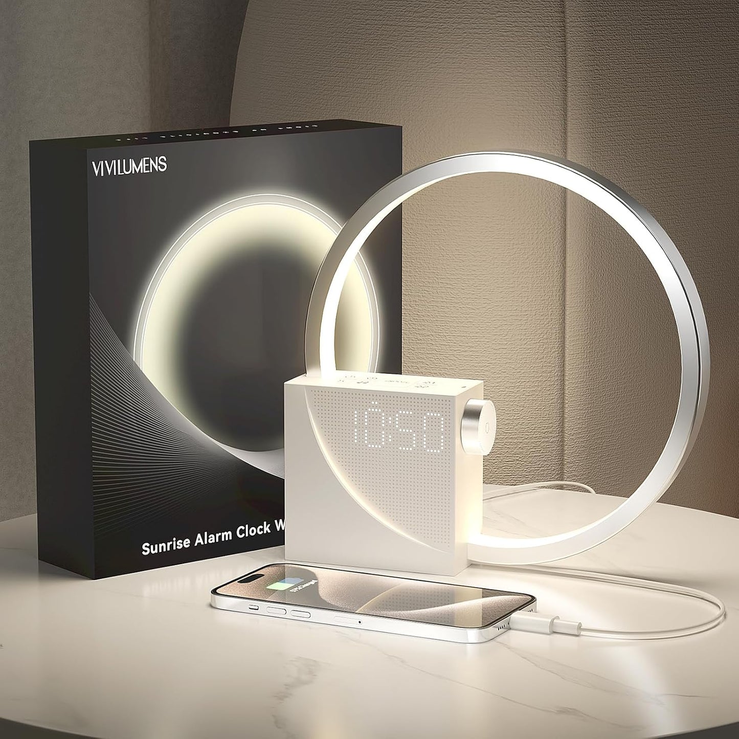 Sunrise Alarm Clock for Heavy Sleepers – Wake-Up Light with Dual Alarms, 10 Soothing Sounds, Snooze, USB Charger & Dimmable Touch Lamp | Sleep Aid & White Noise Machine for Adults