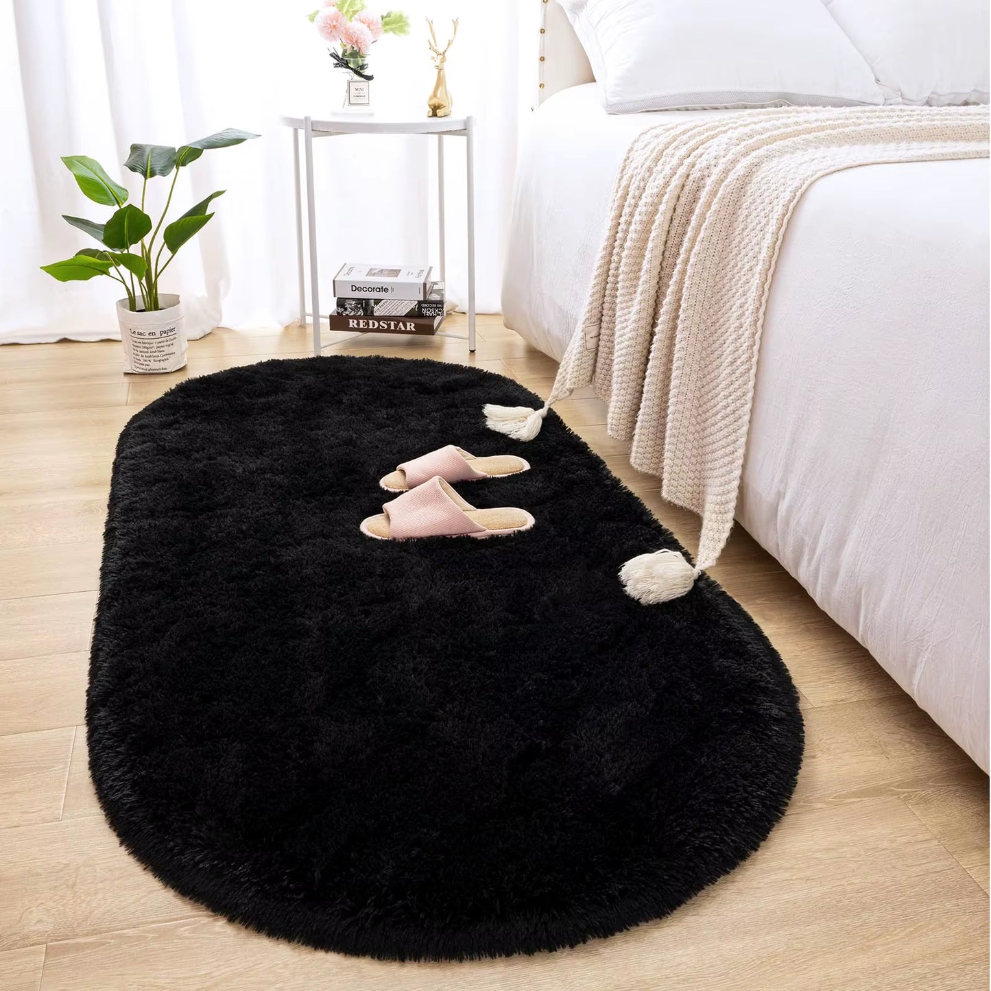 Ellipse Fluffy Plush Carpet – Soft Silky Area Rug for Bedroom, Balcony, Living Room & Playroom Decor