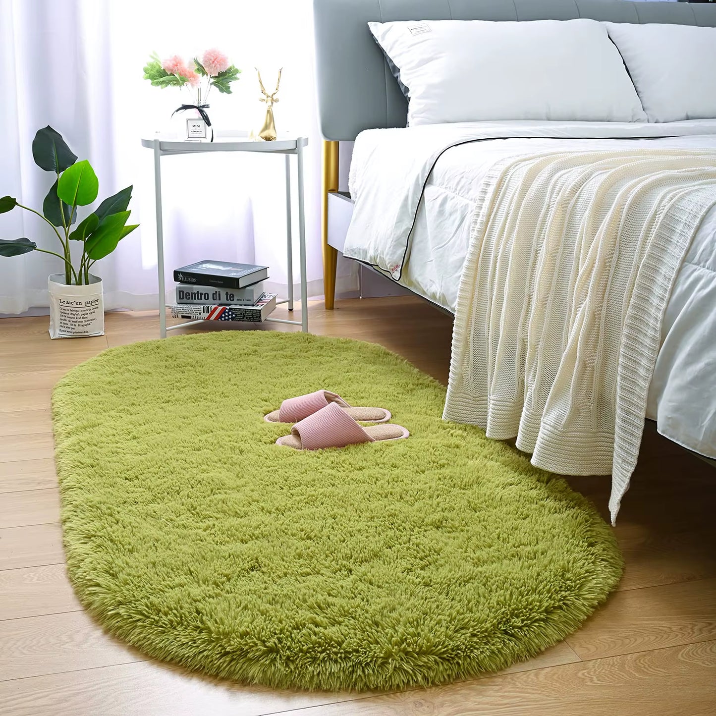 Ellipse Fluffy Plush Carpet – Soft Silky Area Rug for Bedroom, Balcony, Living Room & Playroom Decor
