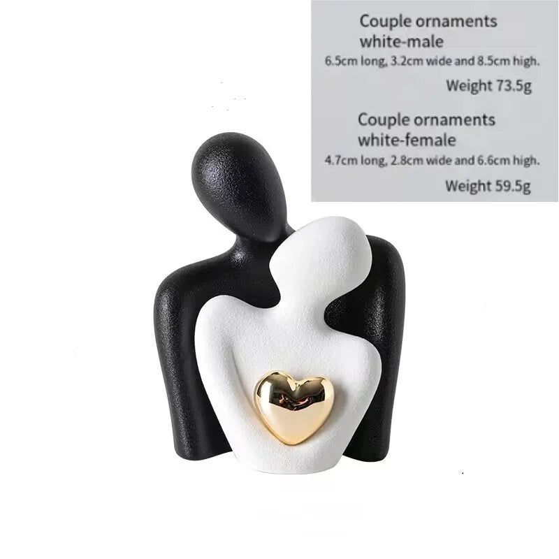 Couple Hugging Figurine Ceramic Couple Statue Abstract Modern Sculpture Love Figurines Art Craft Couple Home Accents