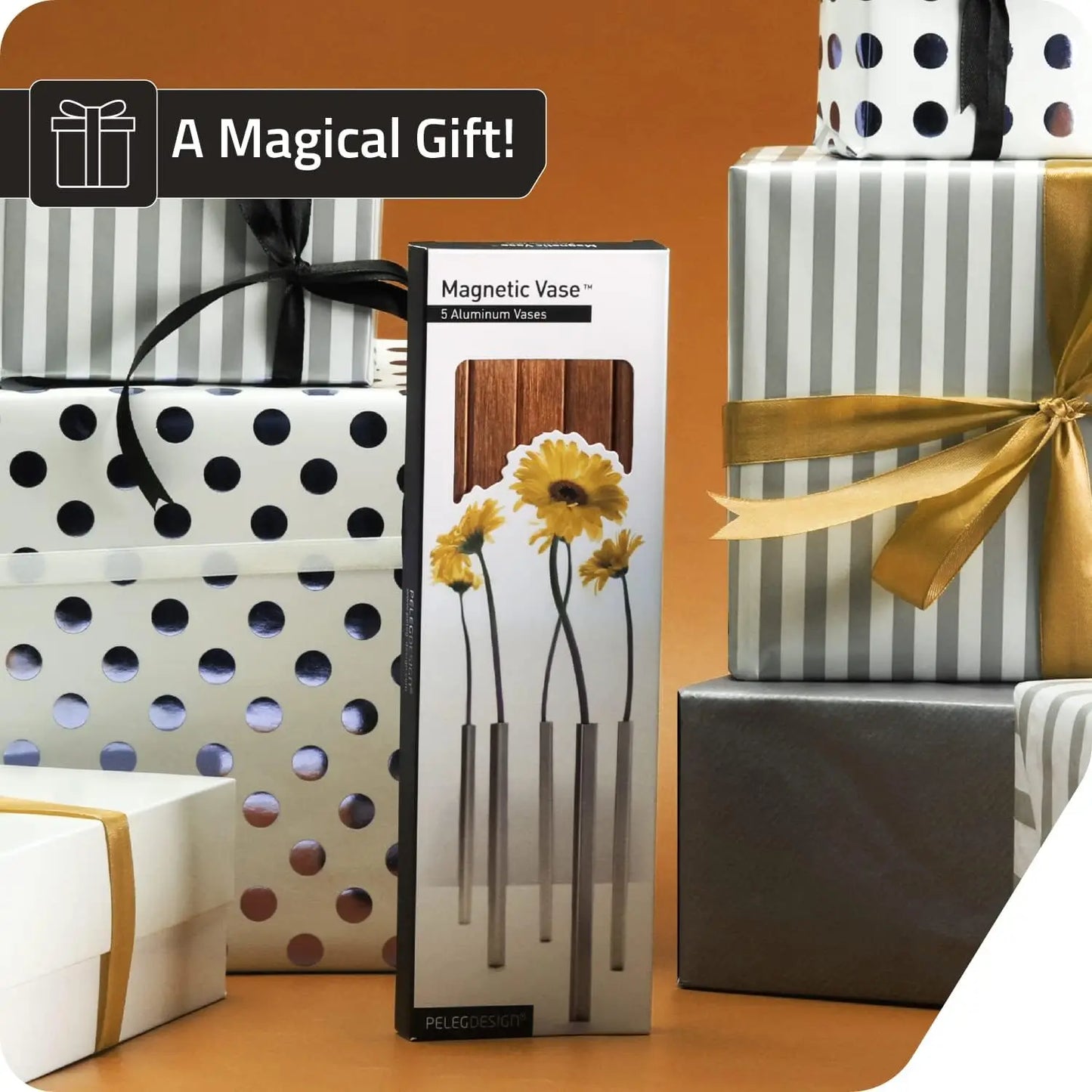 Magnetic Gold Flower Vase Set (5-Pack) – Modern Aluminum Wall Vases for Home Decor