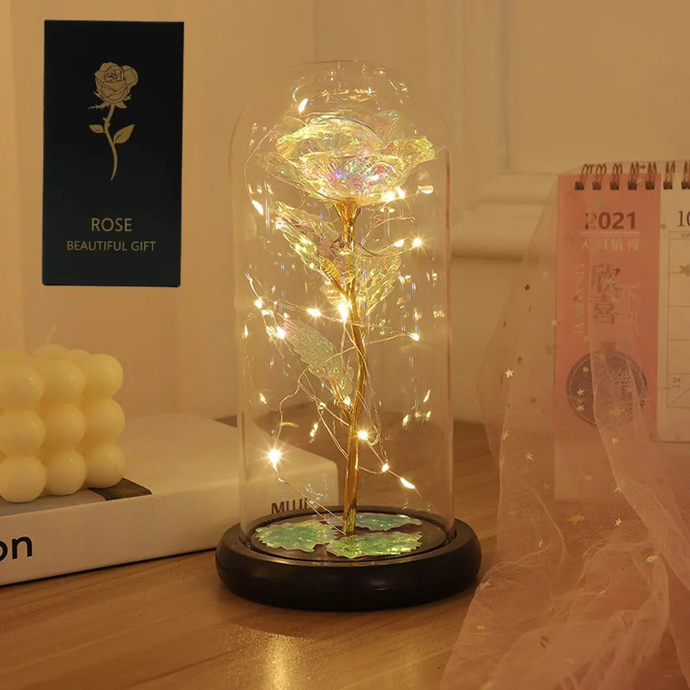 LED Enchanted Galaxy Rose in Glass Dome – Eternal Preserved Rose with Fairy Lights, Romantic Valentine’s Day Gift
