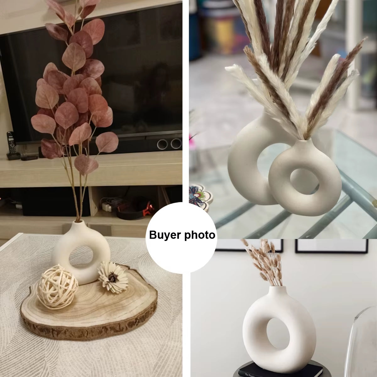 Ceramic Donut Vase – Minimalist Nordic Circular Hollow Flower Pot for Home Decoration and Gifts