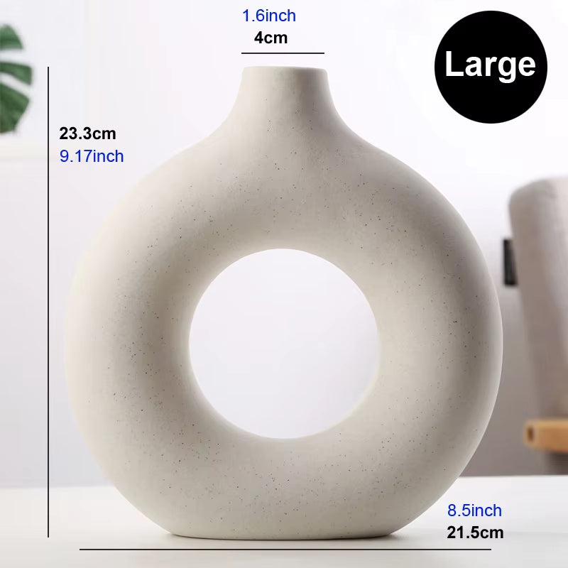 Ceramic Donut Vase – Minimalist Nordic Circular Hollow Flower Pot for Home Decoration and Gifts