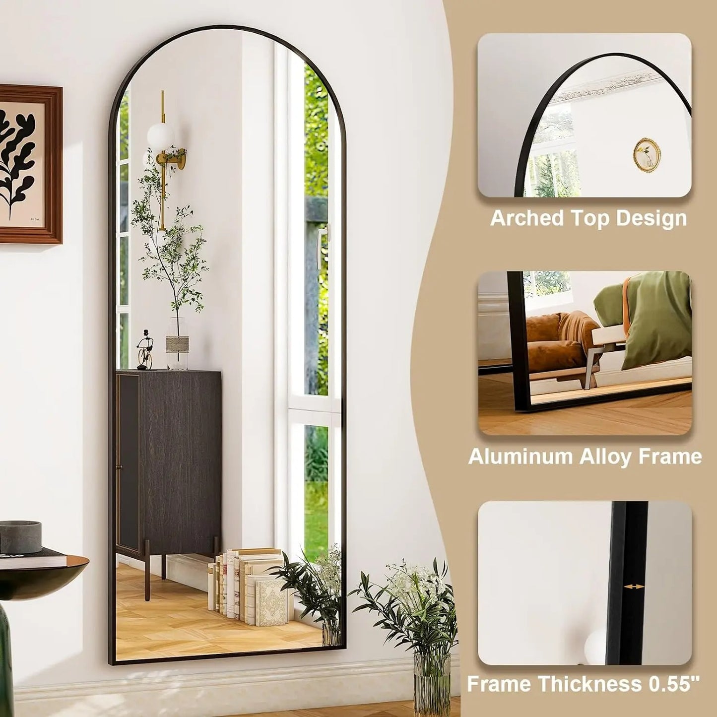 Arch — Full length arched floor mirror, 26" x 71"