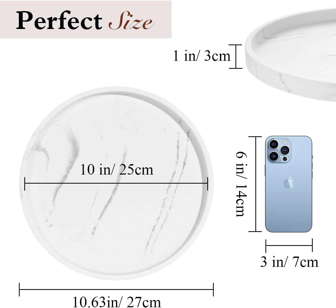 10.6" Marble Lazy Susan Turntable – Rotating Organizer Tray for Kitchen, Bathroom & Dining (Gravel White)