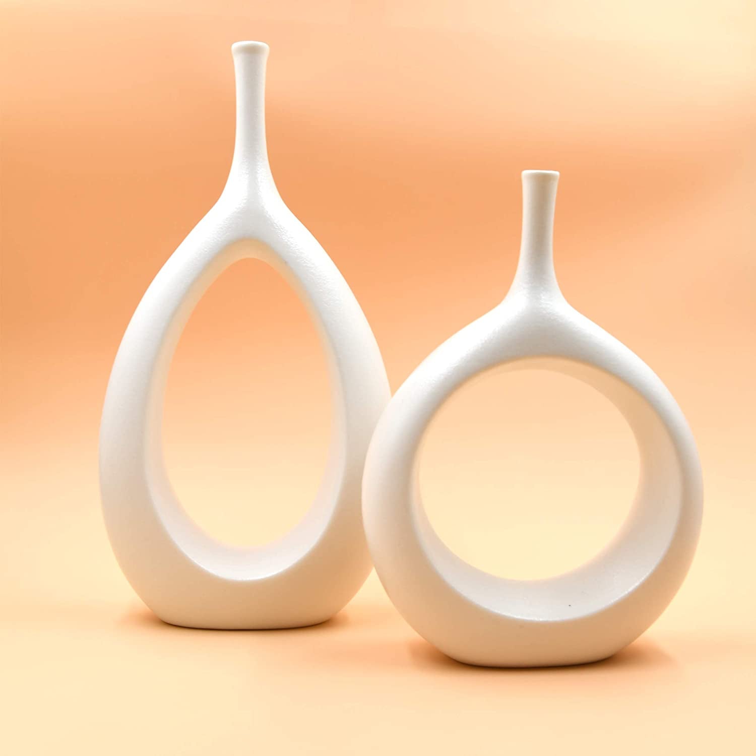 12" White Ceramic Vase - Modern Decor for Living Room, Bedroom, Kitchen