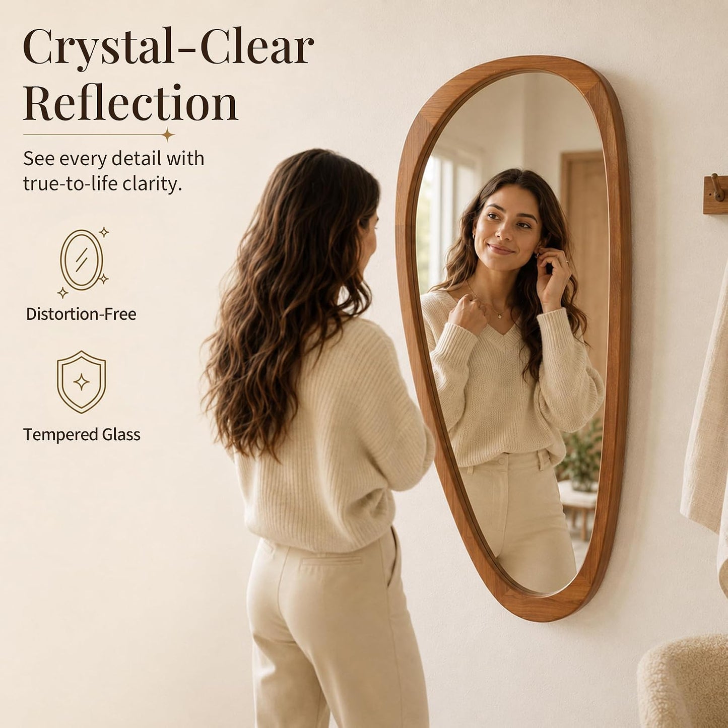 Grove — Solid Wood Asymmetric Wall Mirror, 48"×24"
