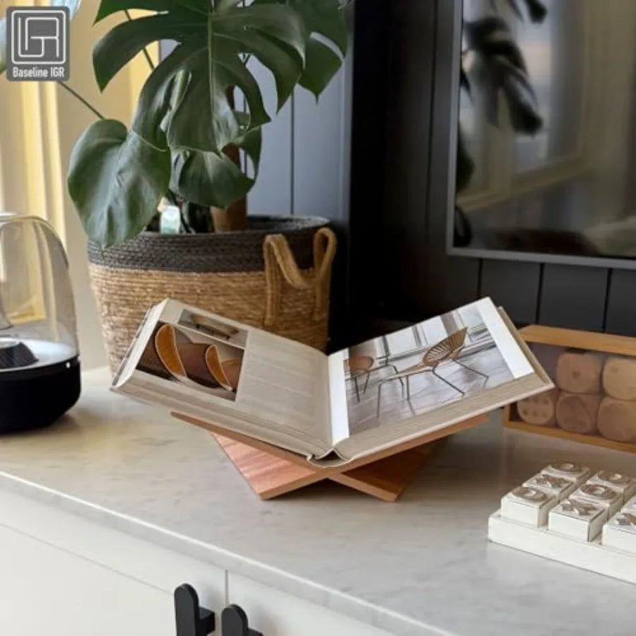 Folio Wood Book Stand — Angled Mahogany Display Holder for Cookbooks, Art Books & Reading | 12.5"