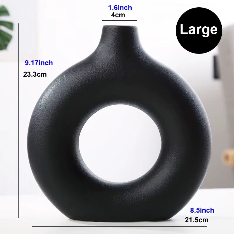 Ceramic Donut Vase – Minimalist Nordic Circular Hollow Flower Pot for Home Decoration and Gifts