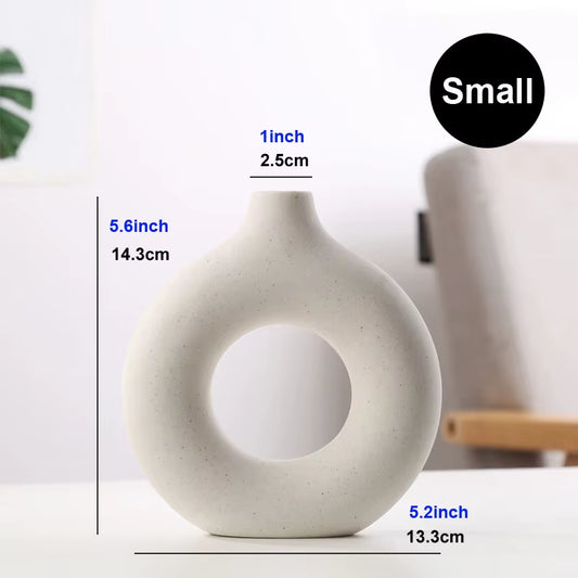 Ceramic Donut Vase – Minimalist Nordic Circular Hollow Flower Pot for Home Decoration and Gifts