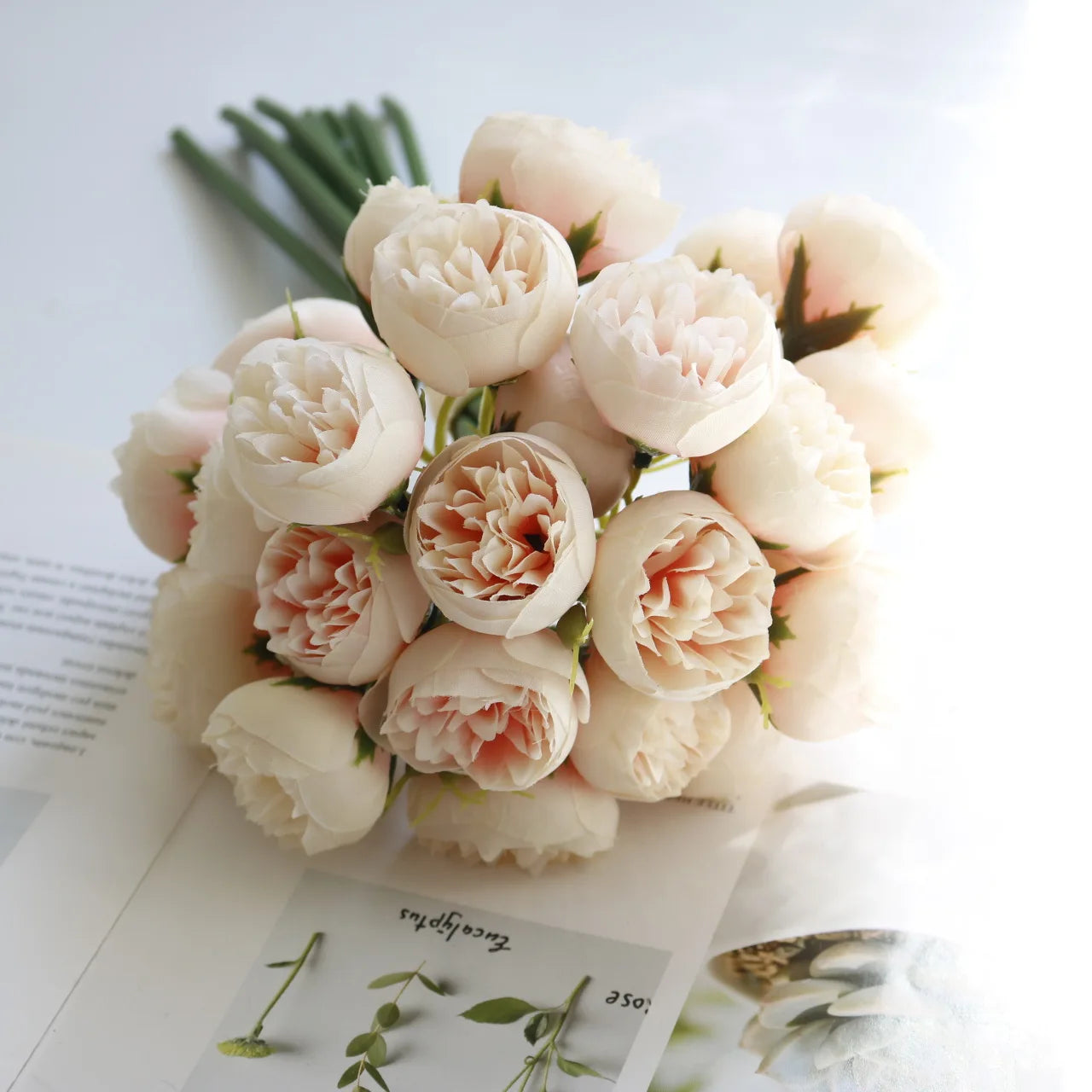 27-Head Artificial Tea Rose Bouquet – Silk Wedding & Home Decor Flowers
