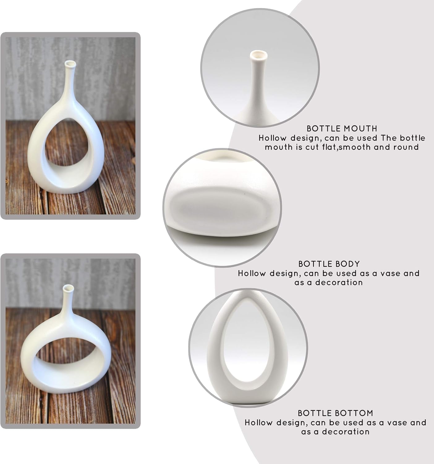 12" White Ceramic Vase - Modern Decor for Living Room, Bedroom, Kitchen