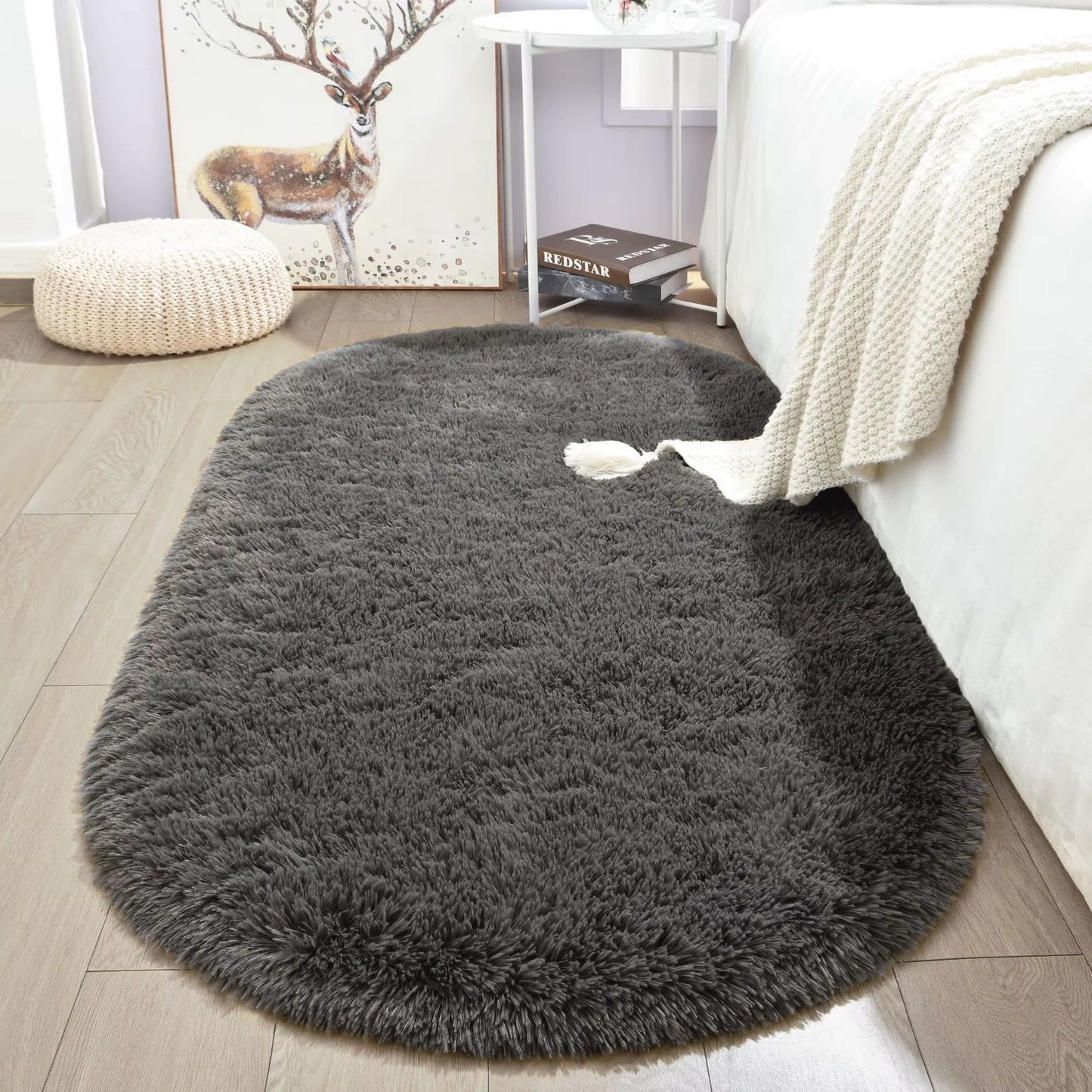 Ellipse Fluffy Plush Carpet – Soft Silky Area Rug for Bedroom, Balcony, Living Room & Playroom Decor