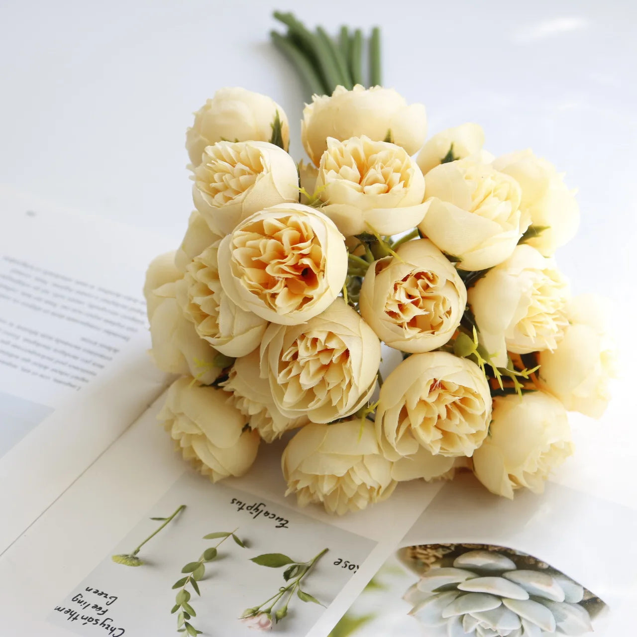 27-Head Artificial Tea Rose Bouquet – Silk Wedding & Home Decor Flowers