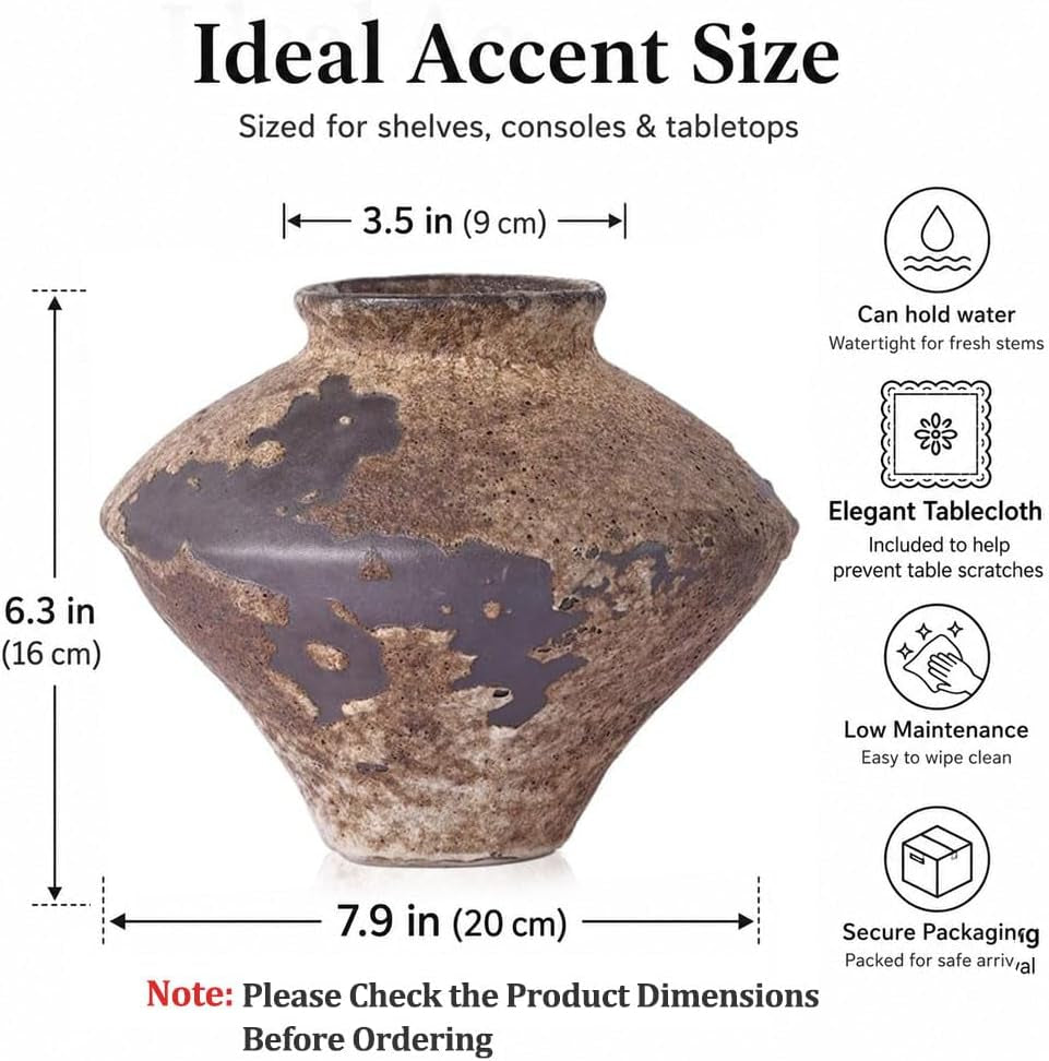 Rust — Textured Rustic Pottery Vase, 6.3"
