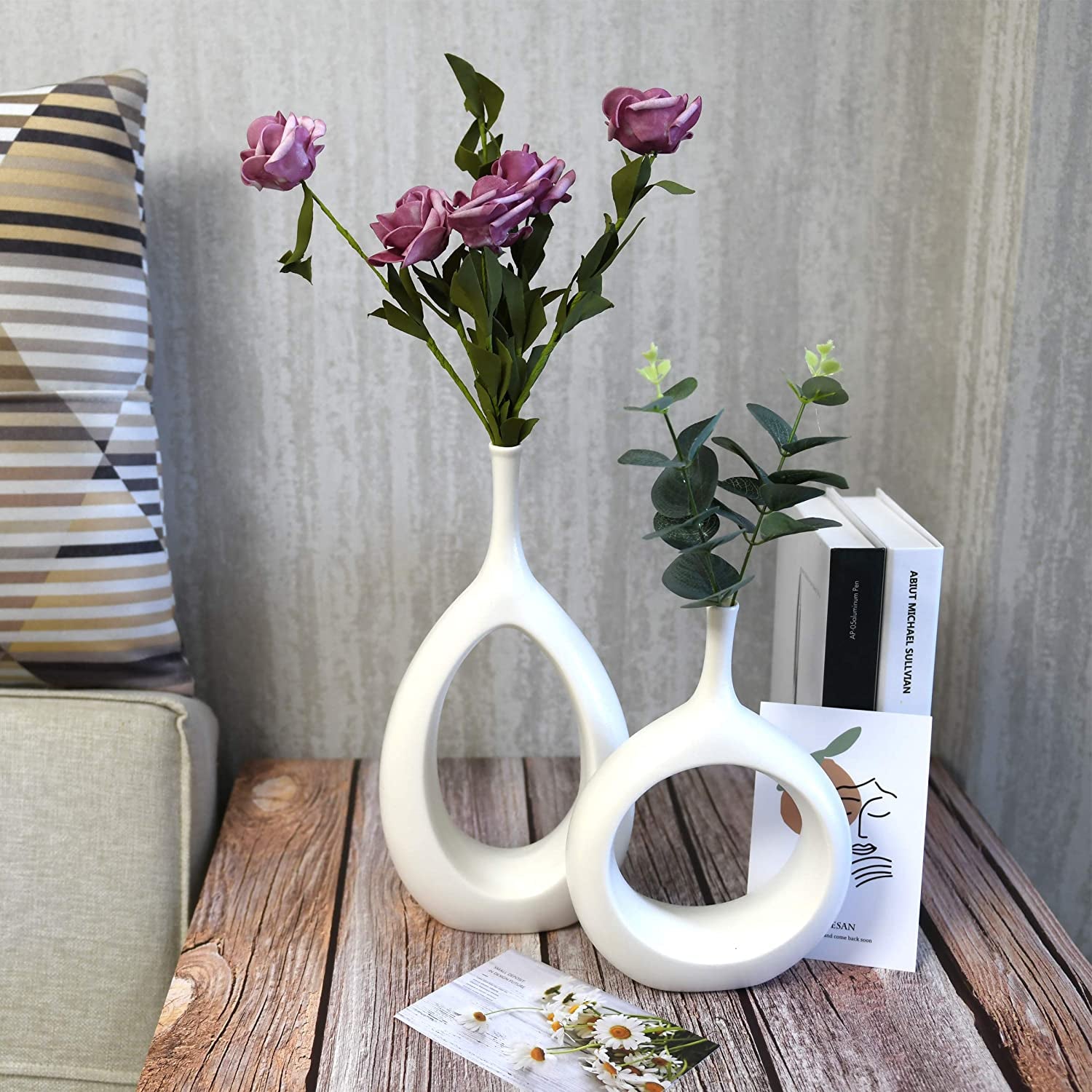 12" White Ceramic Vase - Modern Decor for Living Room, Bedroom, Kitchen