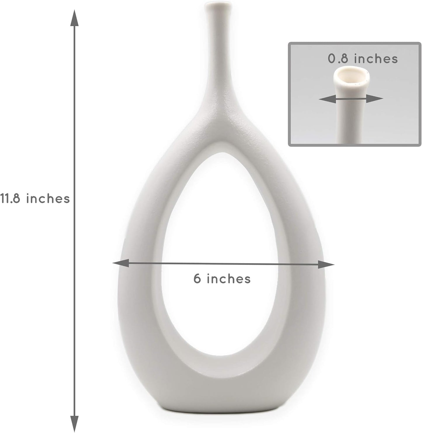 12" White Ceramic Vase - Modern Decor for Living Room, Bedroom, Kitchen