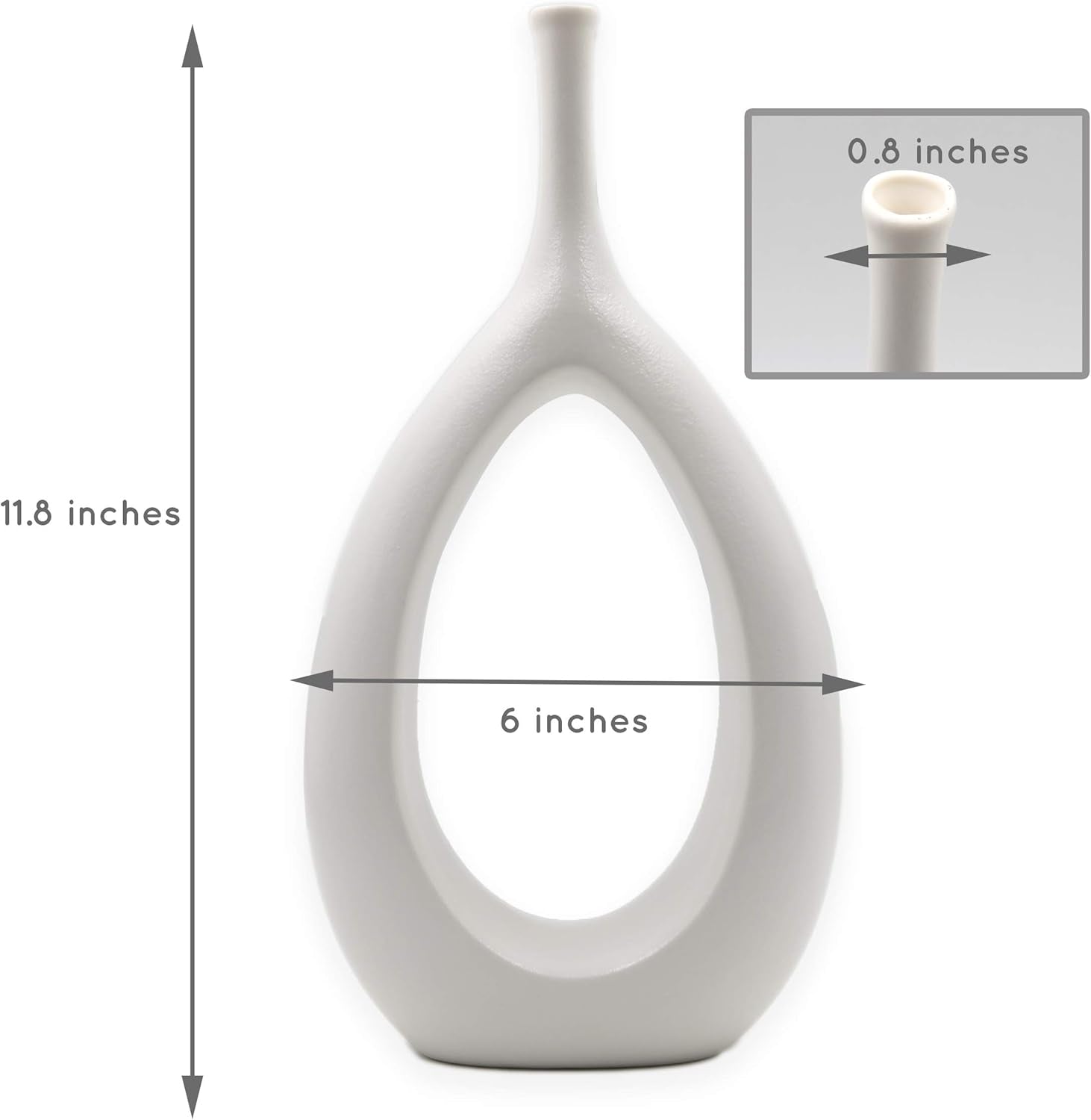 12" White Ceramic Vase - Modern Decor for Living Room, Bedroom, Kitchen