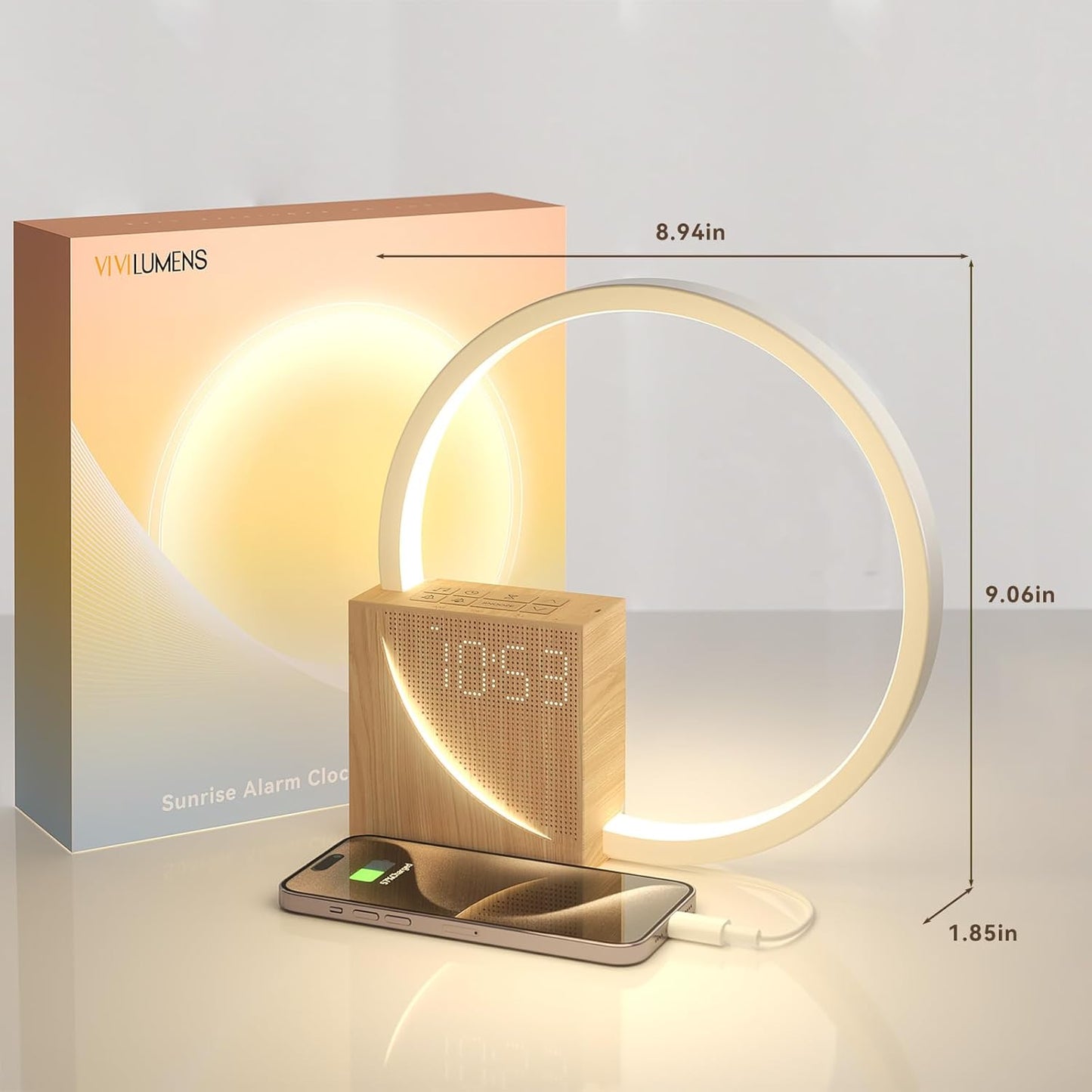 Sunrise Alarm Clock for Heavy Sleepers – Wake-Up Light with Dual Alarms, 10 Soothing Sounds, Snooze, USB Charger & Dimmable Touch Lamp | Sleep Aid & White Noise Machine for Adults