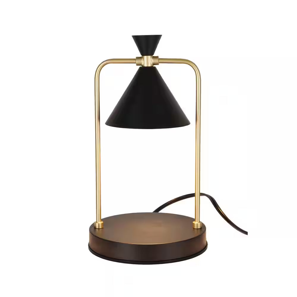 “Modern Black & Gold Candle Warmer Table Lamp – 11.8” with Metal Shade & Timer Option”