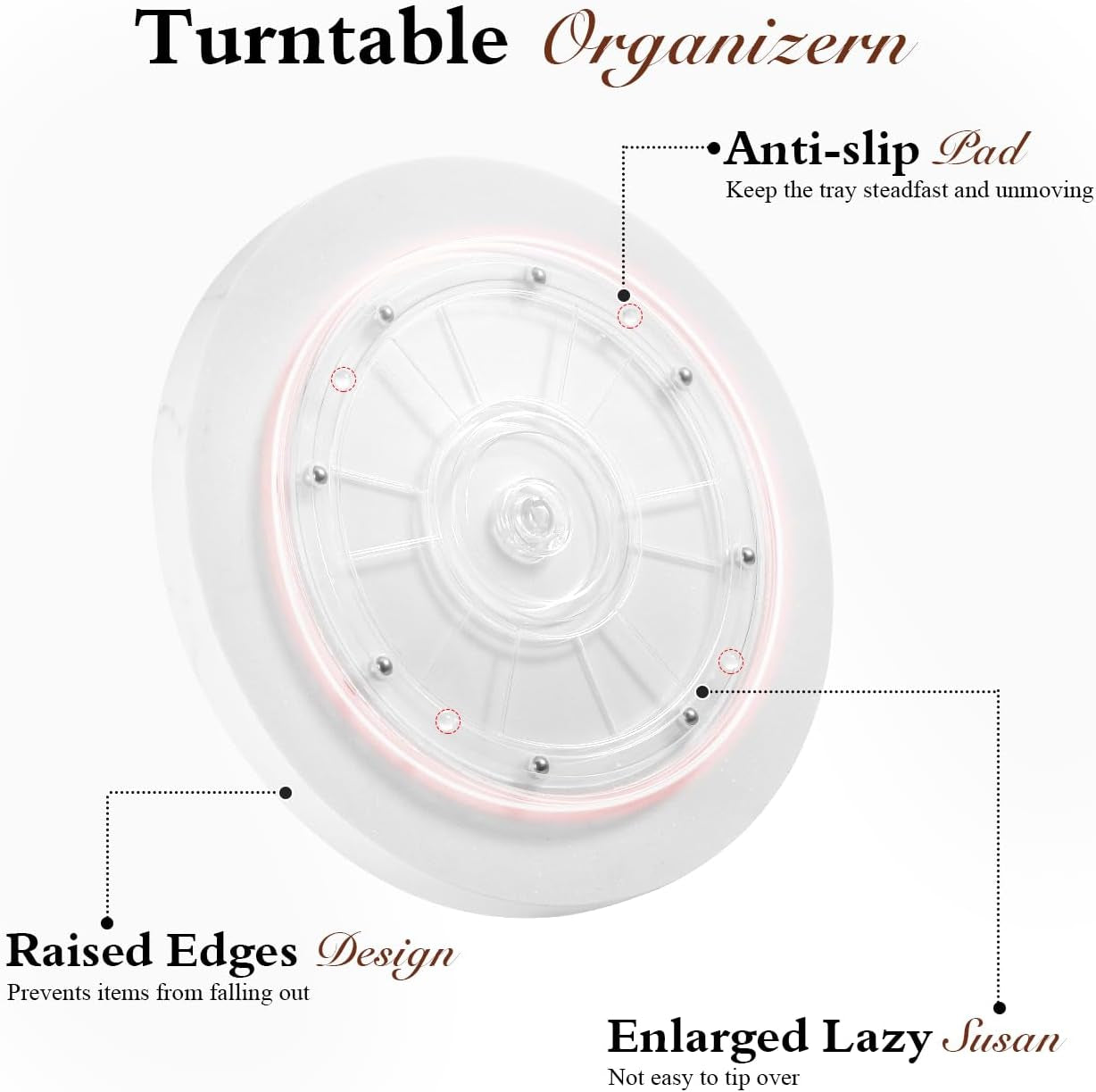 10.6" Marble Lazy Susan Turntable – Rotating Organizer Tray for Kitchen, Bathroom & Dining (Gravel White)