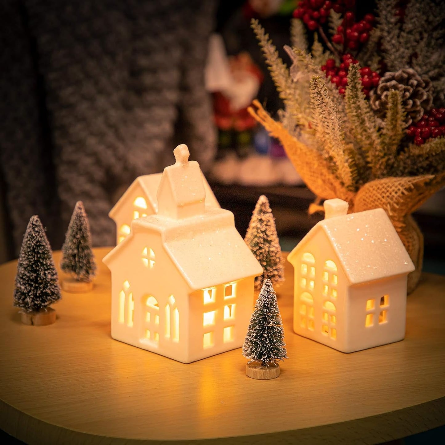 Snowy Serenity Lighted Village Set – Ceramic Mini Christmas Town