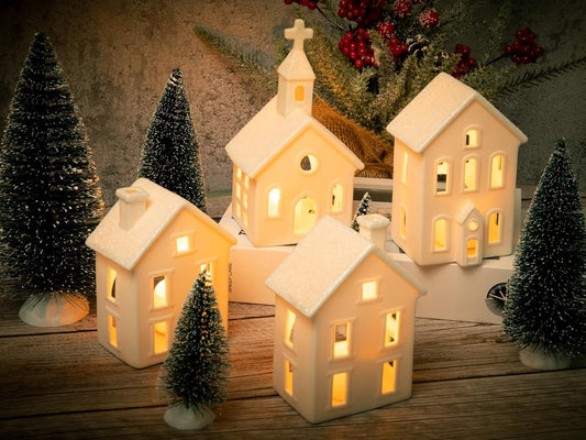 Snowy Serenity Lighted Village Set – Ceramic Mini Christmas Town