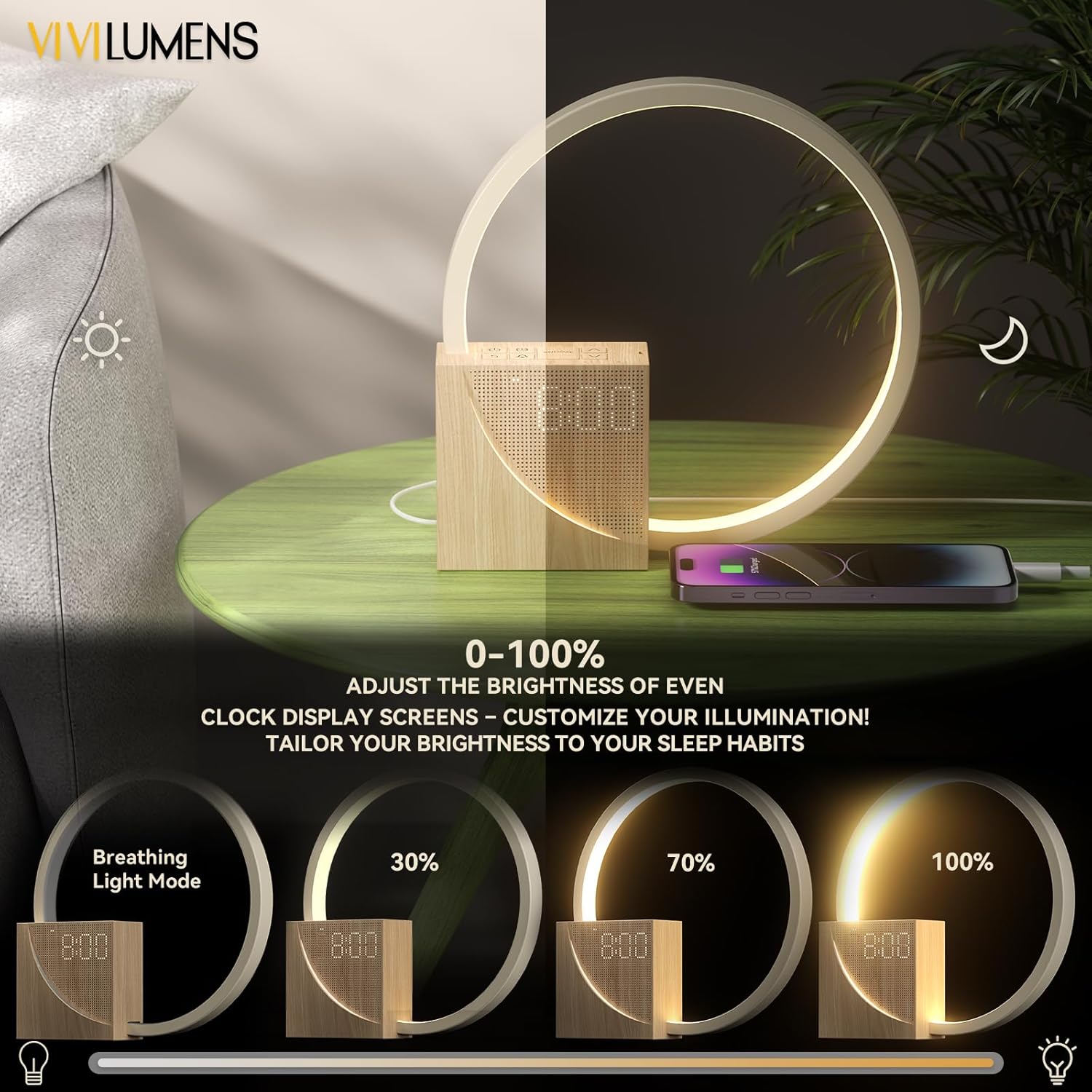 Sunrise Alarm Clock for Heavy Sleepers – Wake-Up Light with Dual Alarms, 10 Soothing Sounds, Snooze, USB Charger & Dimmable Touch Lamp | Sleep Aid & White Noise Machine for Adults