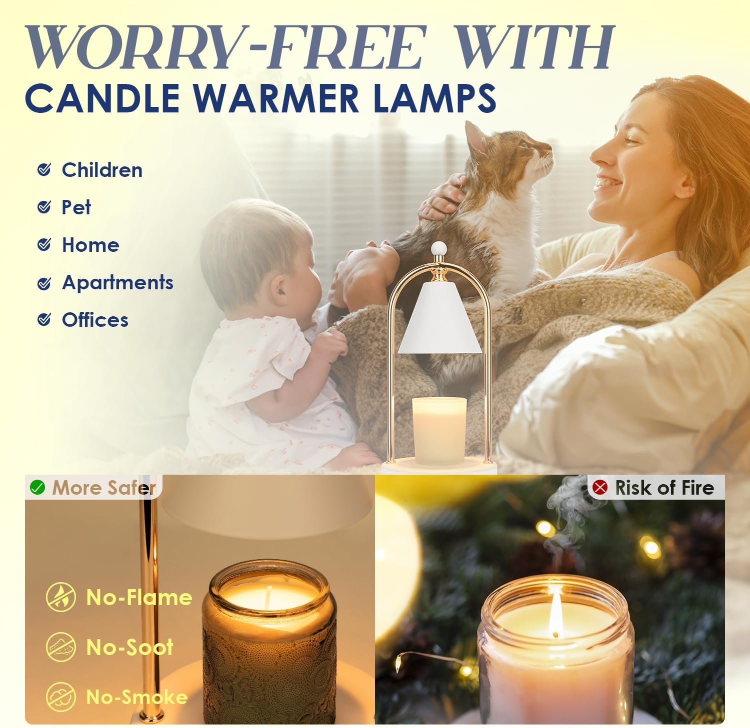 Candle Warmer Lamp with Timer & Dimmable Light (2 Bulbs Included)
