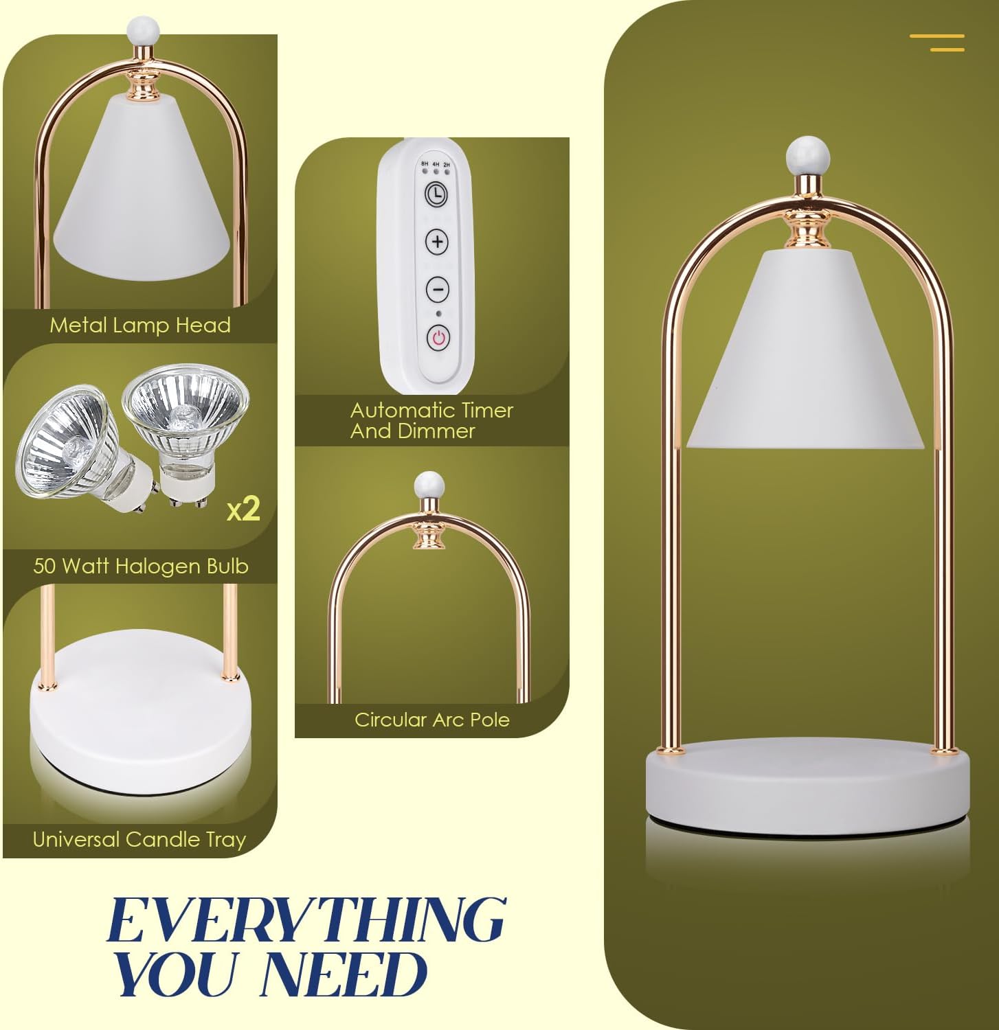 Candle Warmer Lamp with Timer & Dimmable Light (2 Bulbs Included)