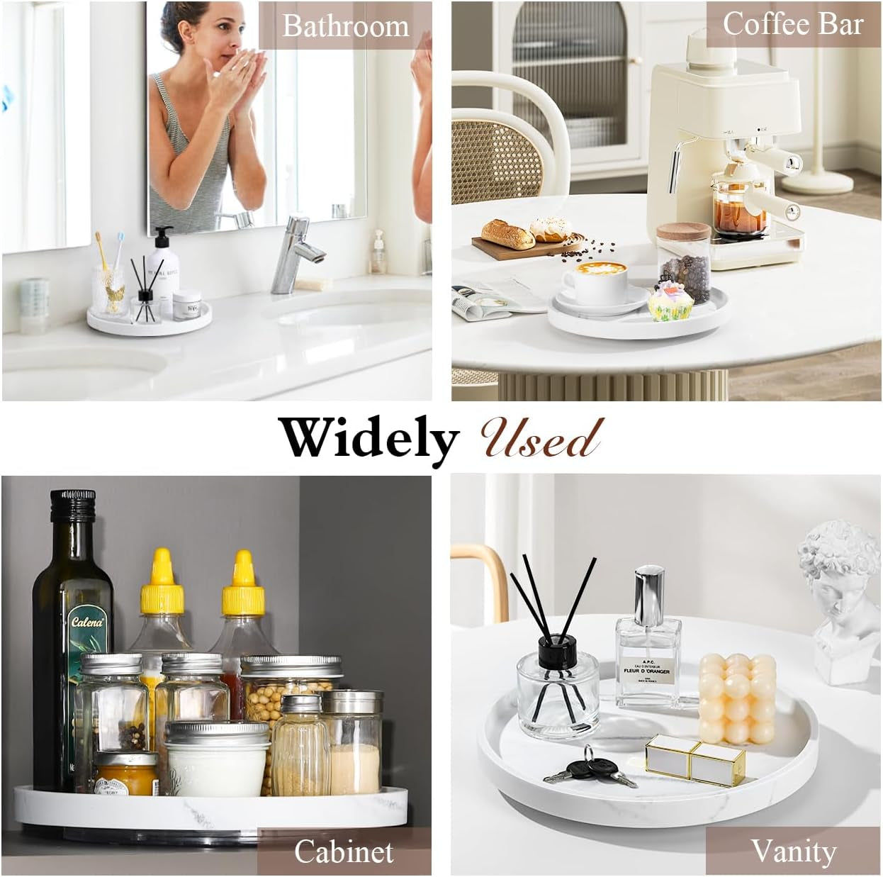 10.6" Marble Lazy Susan Turntable – Rotating Organizer Tray for Kitchen, Bathroom & Dining (Gravel White)
