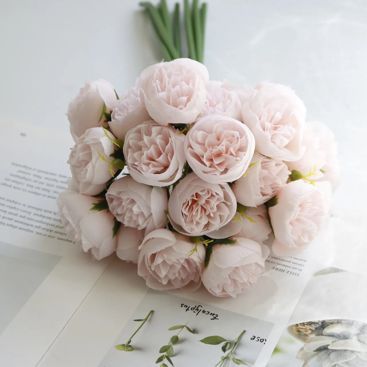 27-Head Artificial Tea Rose Bouquet – Silk Wedding & Home Decor Flowers
