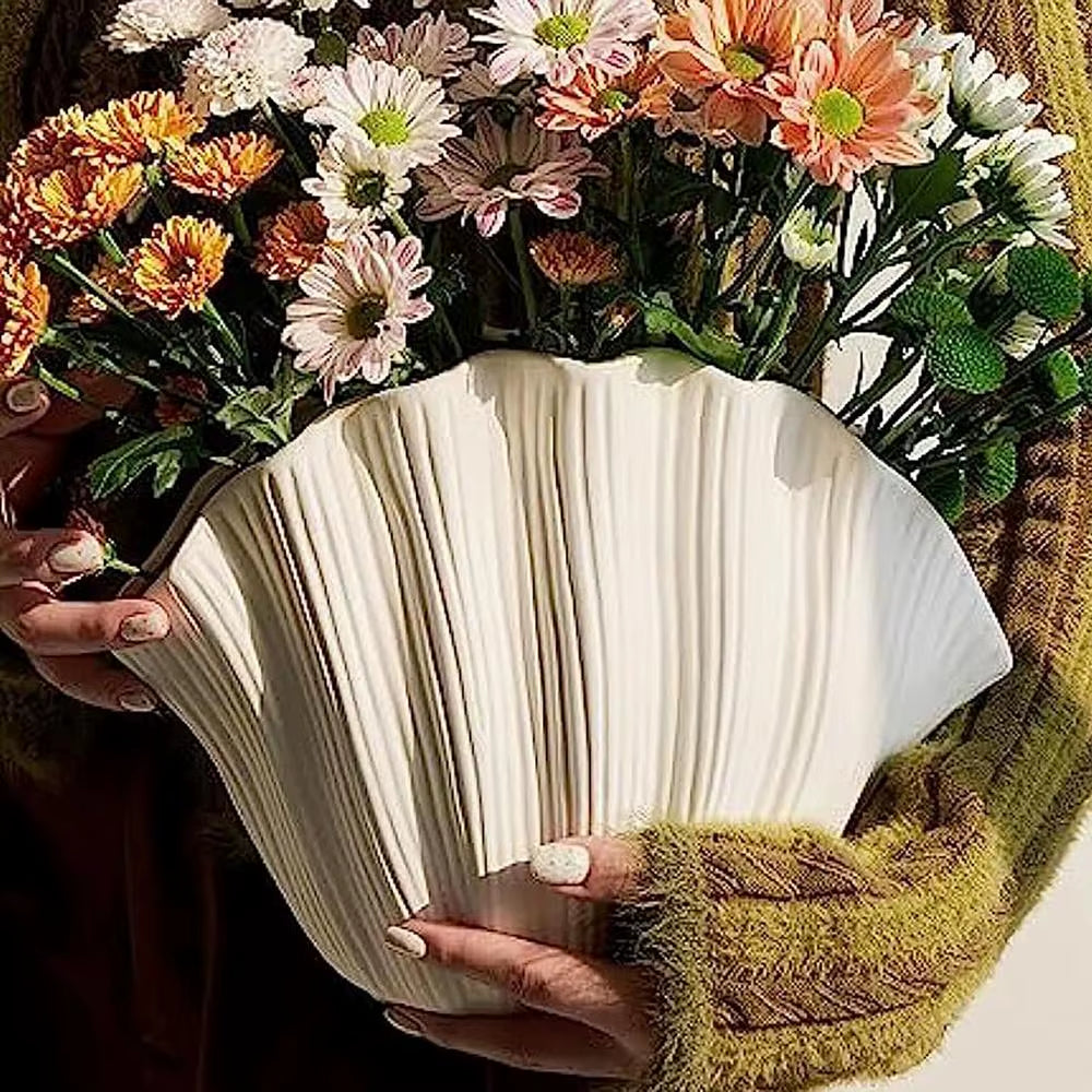 Shell Curve Organic Resin Vase – Modern Decorative Flower Pot for Home Decor