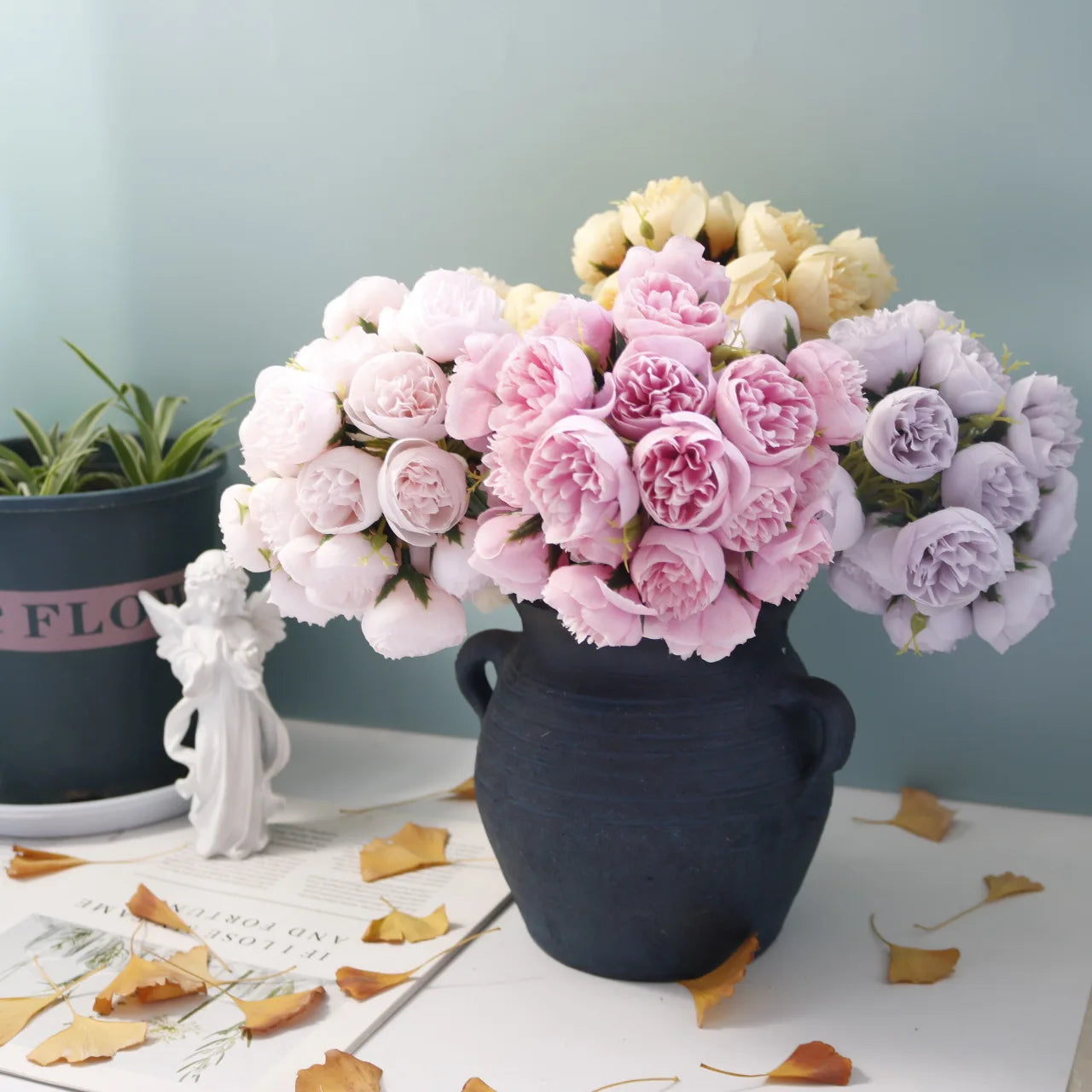 27-Head Artificial Tea Rose Bouquet – Silk Wedding & Home Decor Flowers