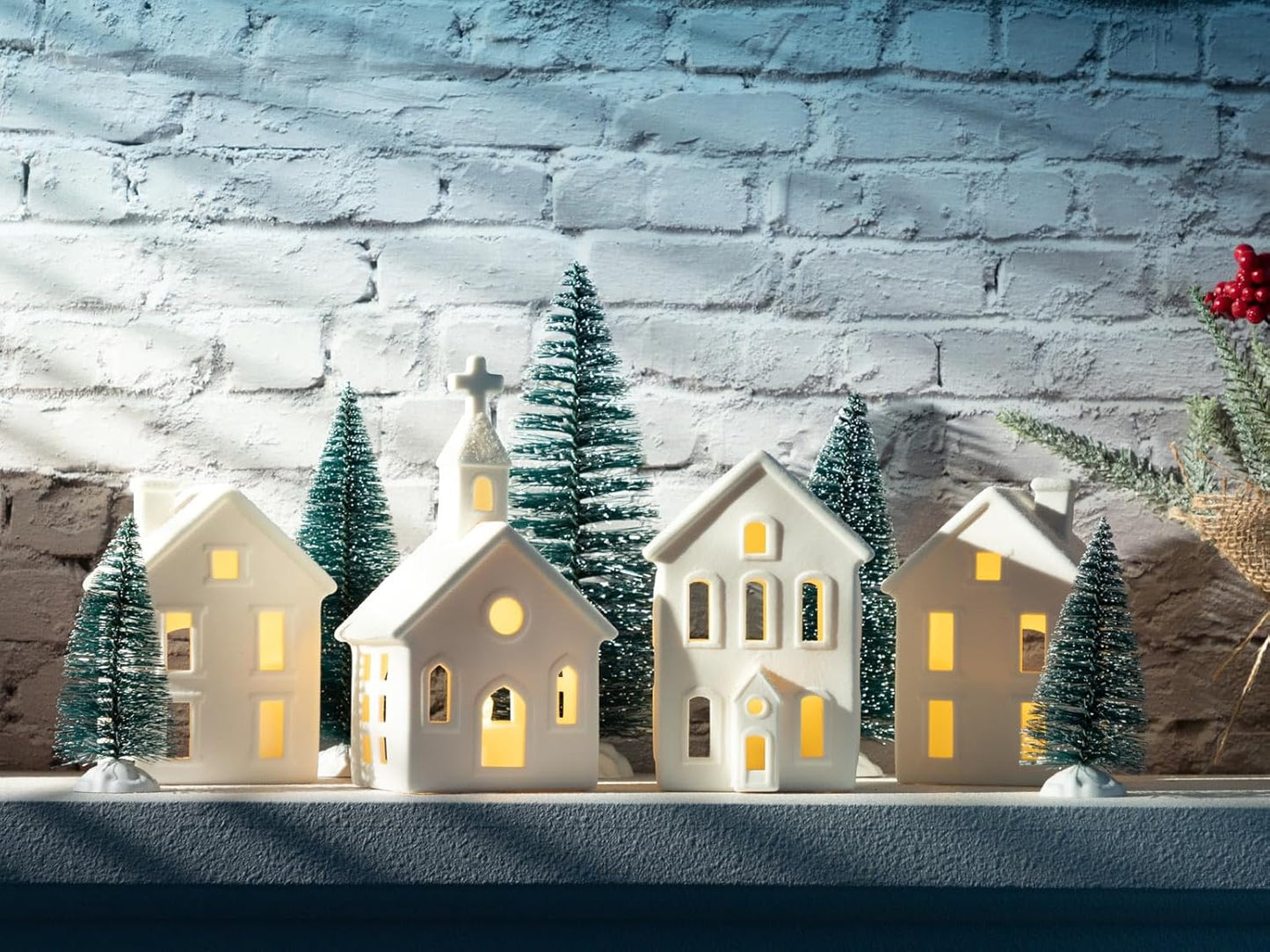 Snowy Serenity Lighted Village Set – Ceramic Mini Christmas Town
