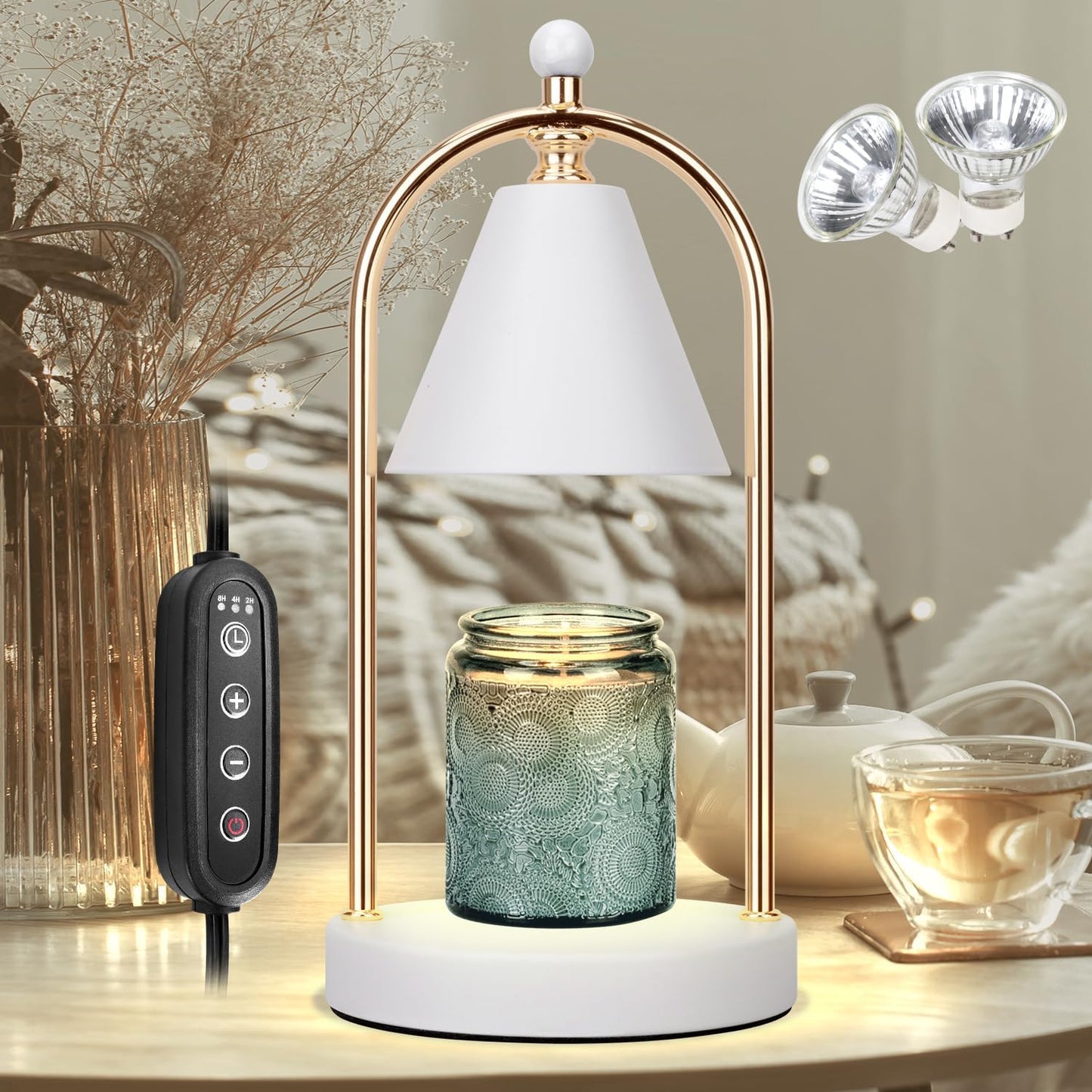 Candle Warmer Lamp with Timer & Dimmable Light (2 Bulbs Included)