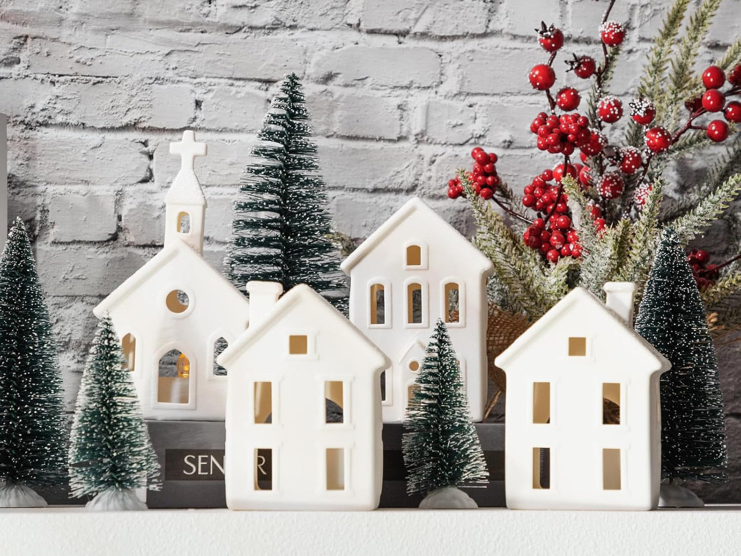 Snowy Serenity Lighted Village Set – Ceramic Mini Christmas Town