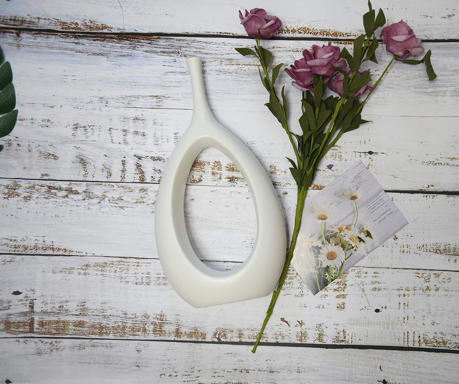 12" White Ceramic Vase - Modern Decor for Living Room, Bedroom, Kitchen
