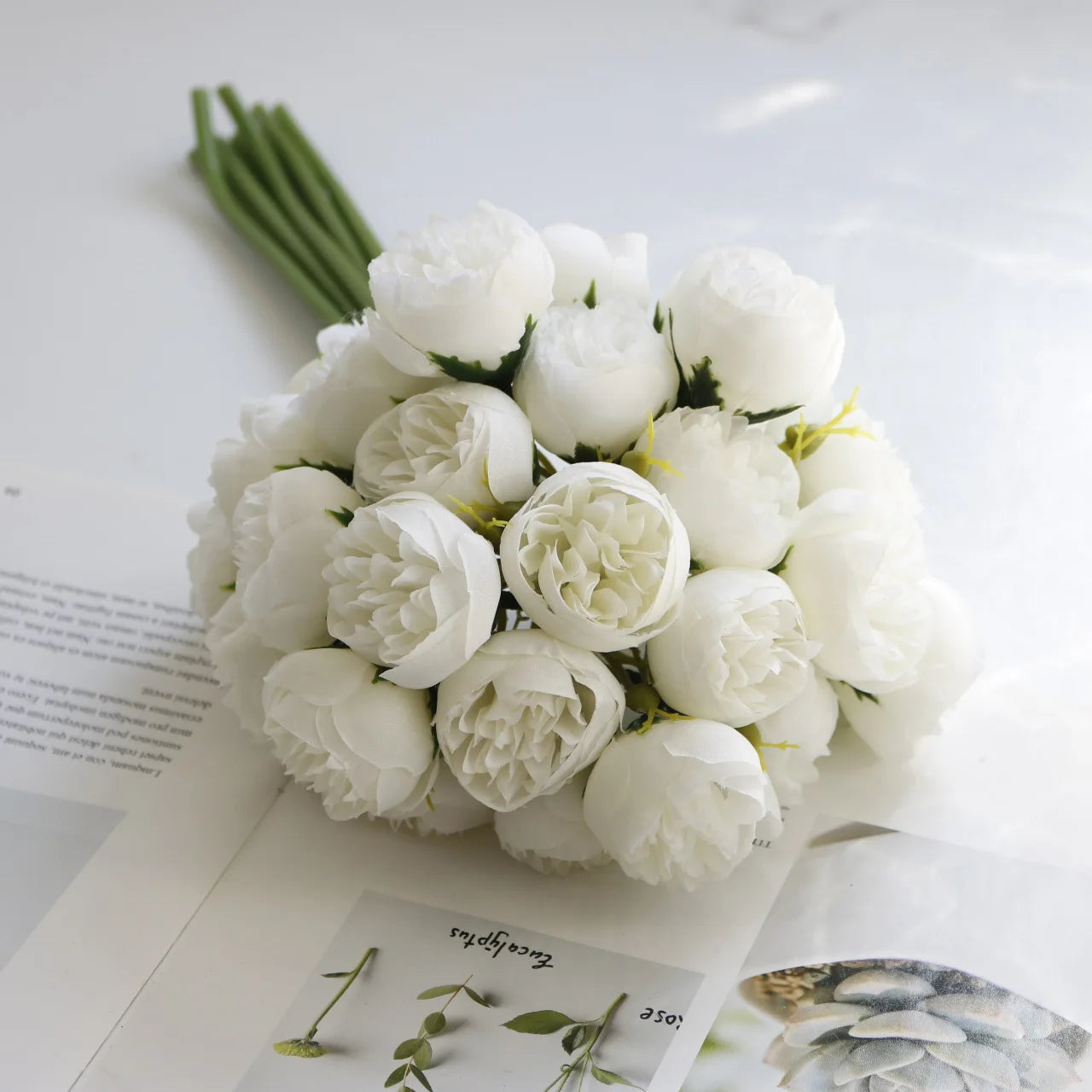 27-Head Artificial Tea Rose Bouquet – Silk Wedding & Home Decor Flowers