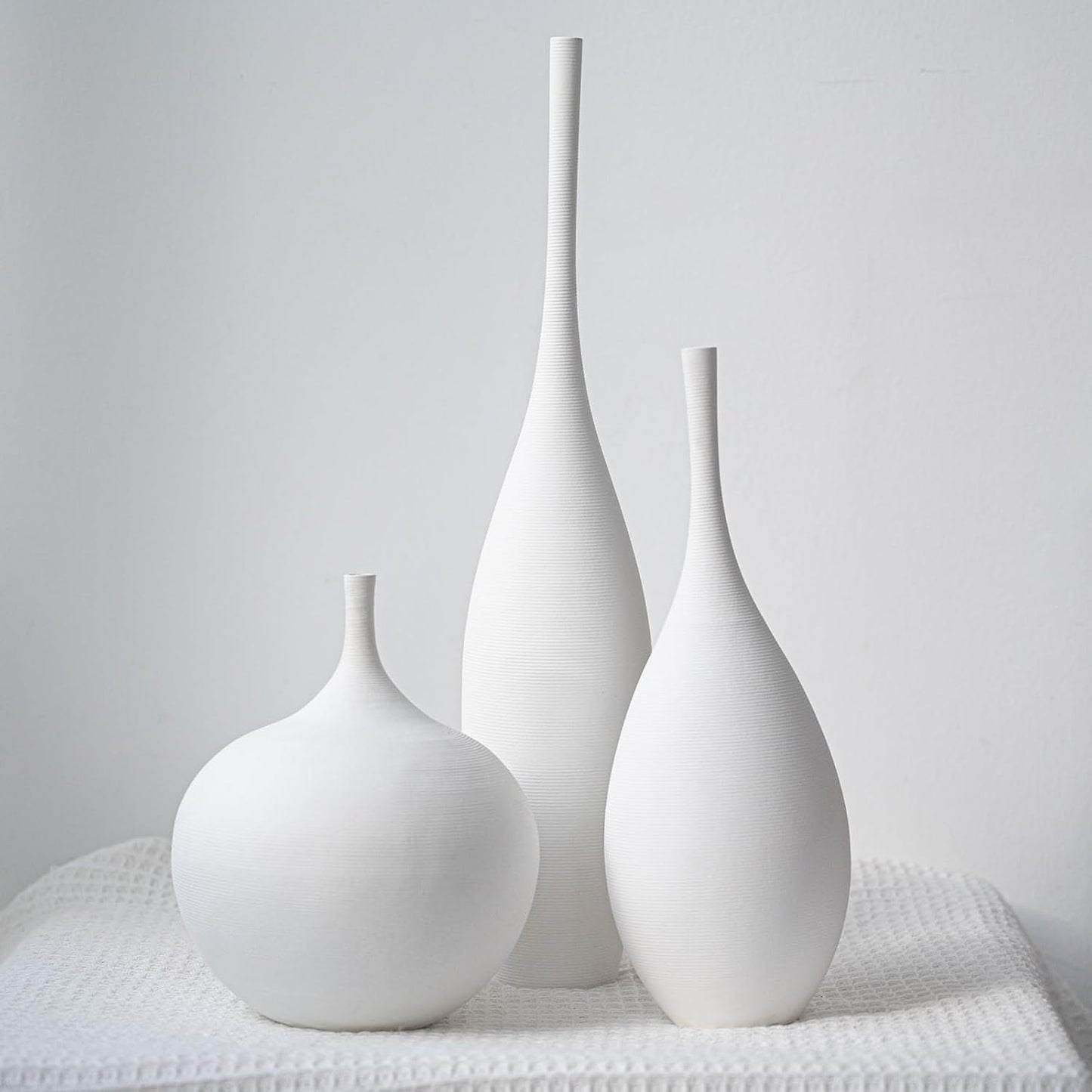 mist — white matte ceramic vase set of three in natural light