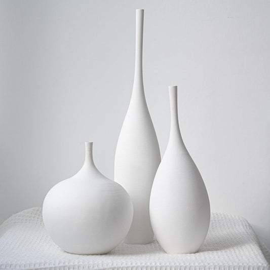 mist — white matte ceramic vase set of three in natural light