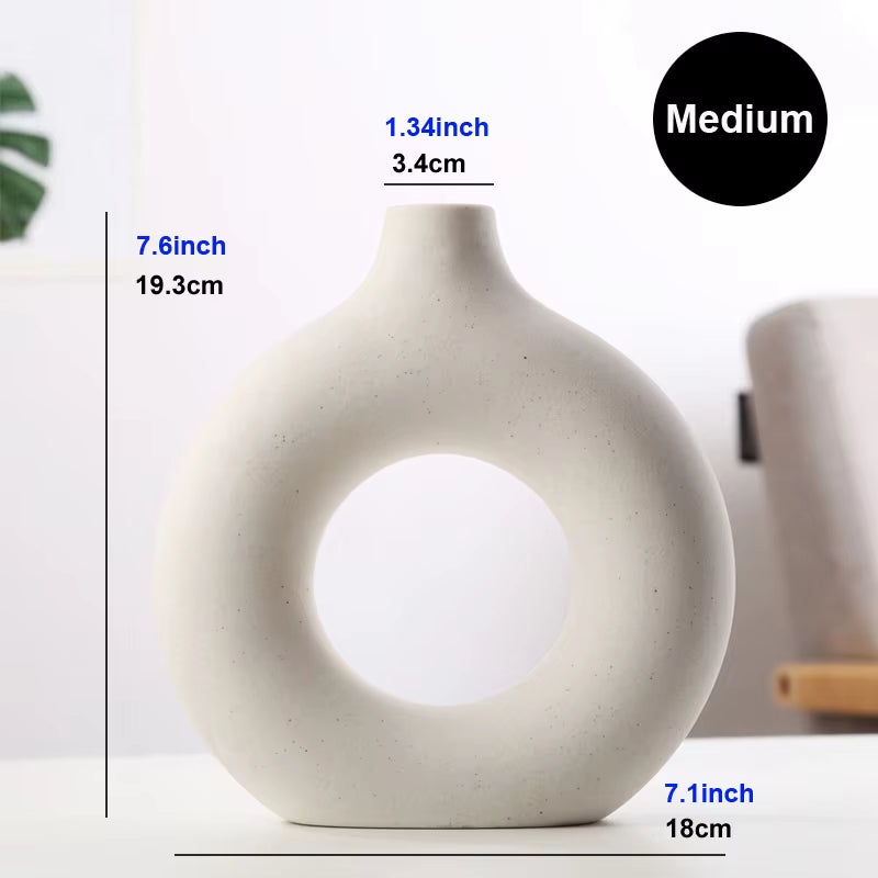 Ceramic Donut Vase – Minimalist Nordic Circular Hollow Flower Pot for Home Decoration and Gifts