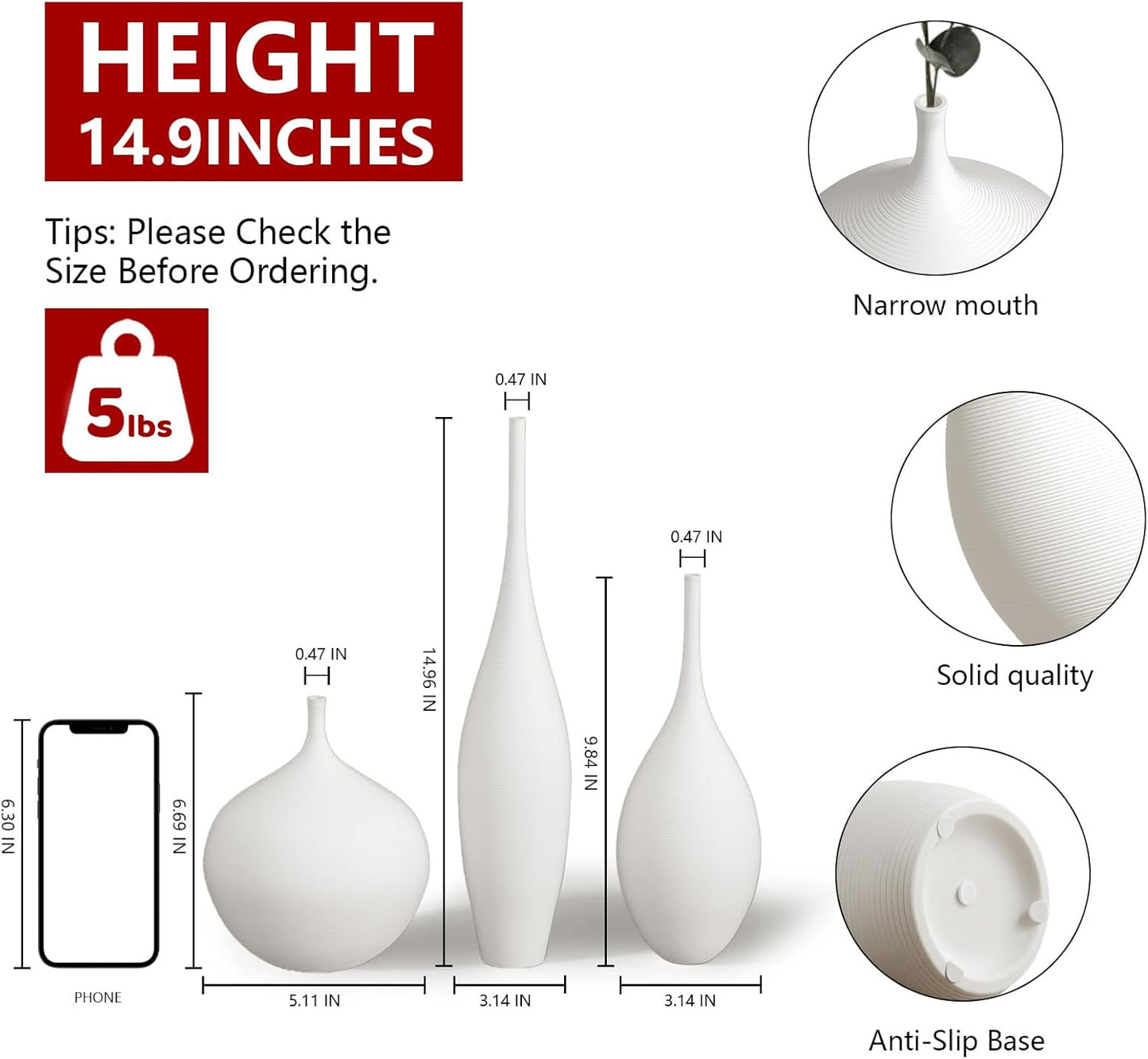 Mist — White Matte Ceramic Vase Set of 3